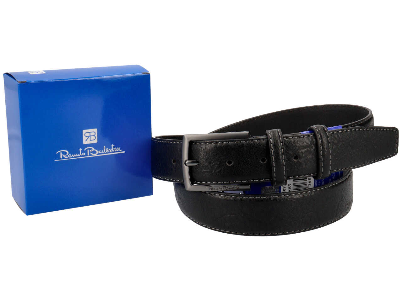 Cintura da uomo nera in pelle con fibbia nera satinata, 3,5 cm in taglie assortite dalla 115 alla 130 cm - Renato Balestra