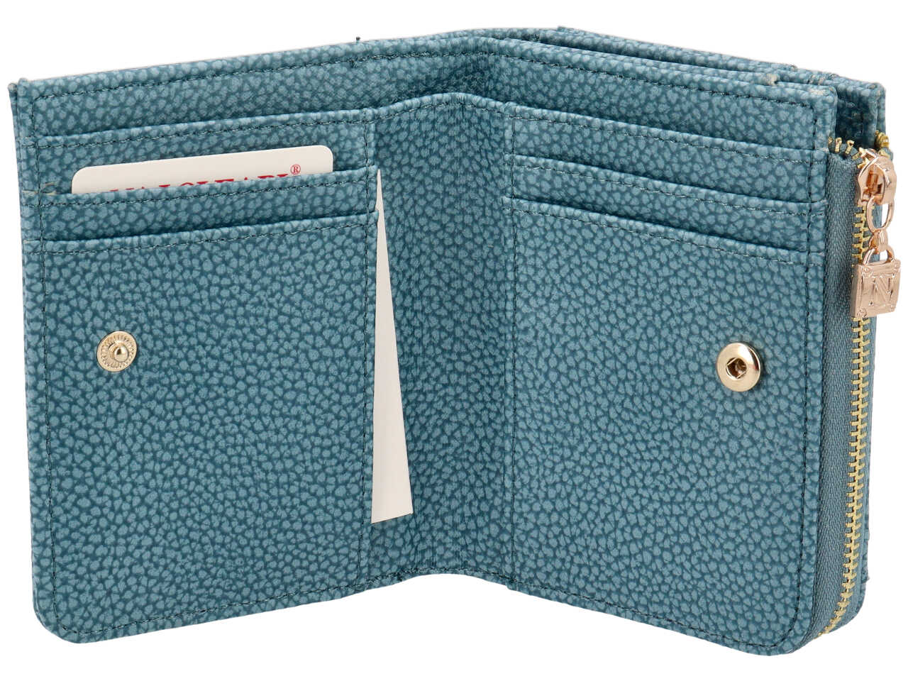 Portafoglio da donna in similpelle effetto martellato azzurro, 9x12x3 cm - Naj Oleari