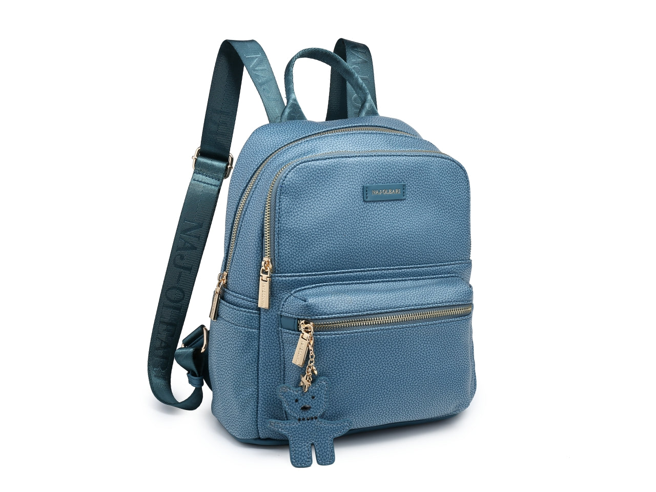 Zaino donna blu Naj Oleari in similpelle jeans con 2 zip - 28x23x12cm