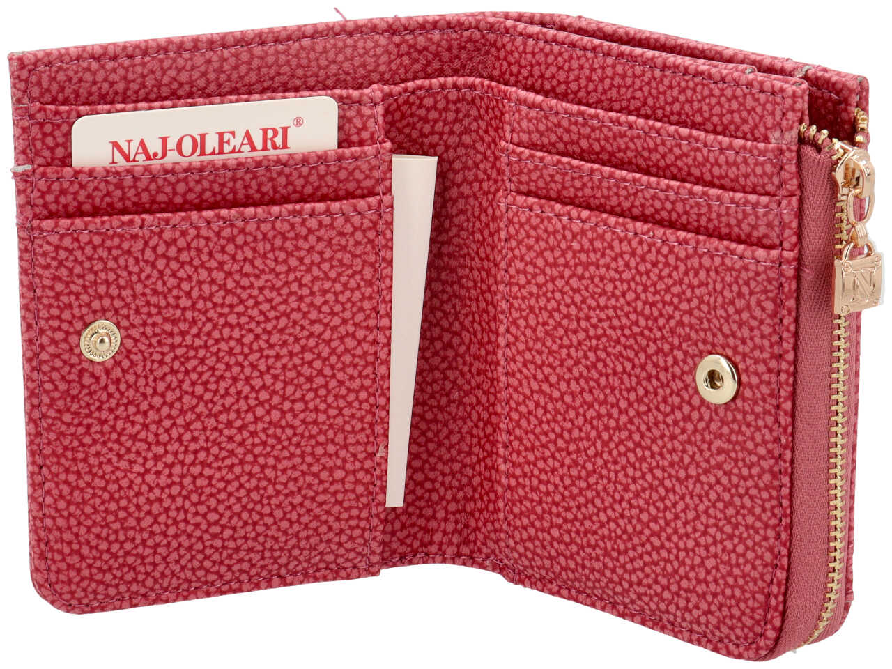 Portafoglio da donna in similpelle effetto martellato fuxia, 9x12x3 cm - Naj Oleari