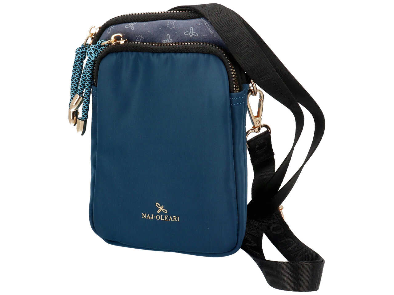 Tracollina da donna blu in tessuto con cinghia sganciabile, 18x12x3,5 cm - Naj Oleari