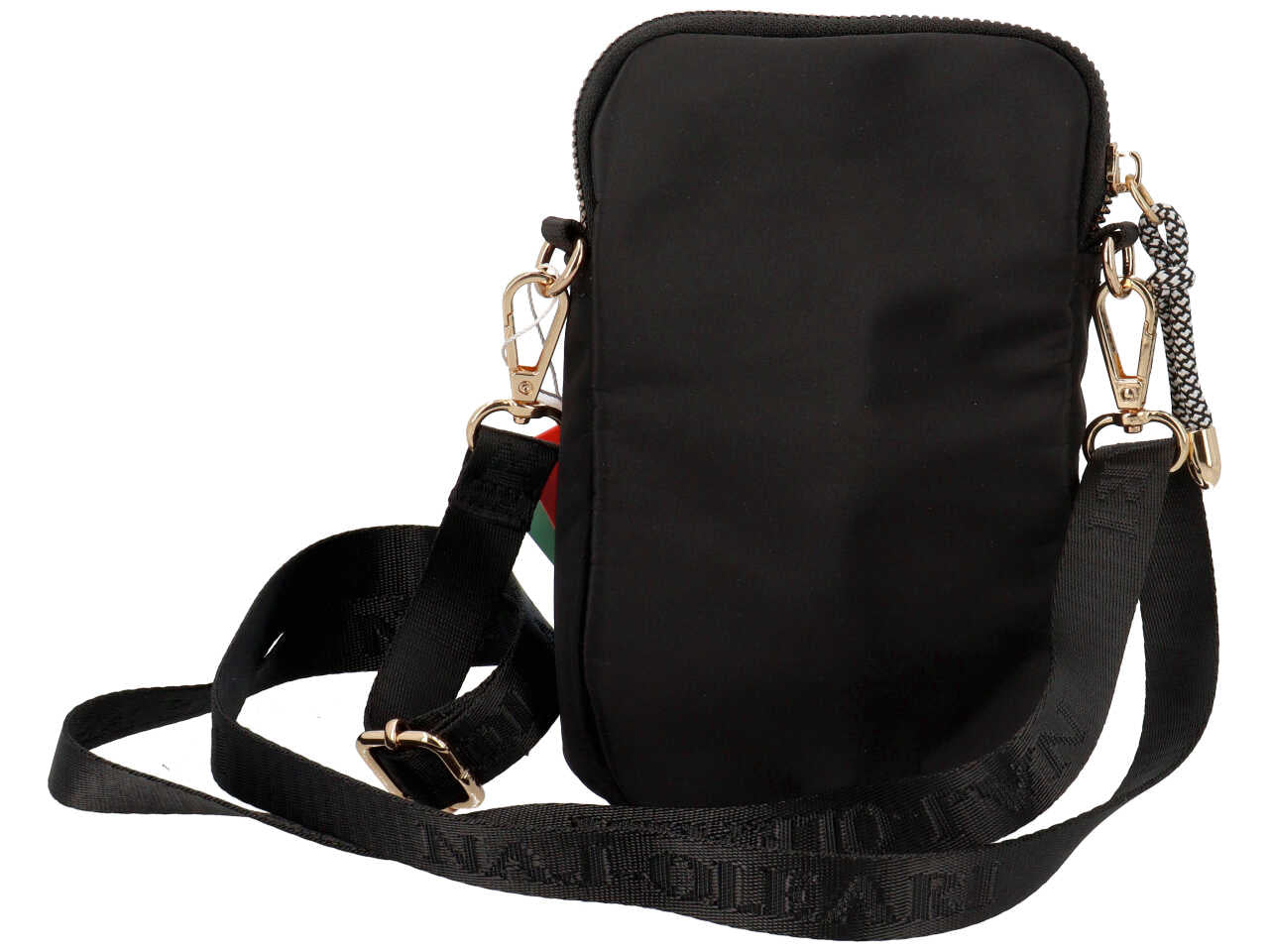 Tracollina da donna nera in tessuto con cinghia sganciabile, 18x12x3,5 cm - Naj Oleari