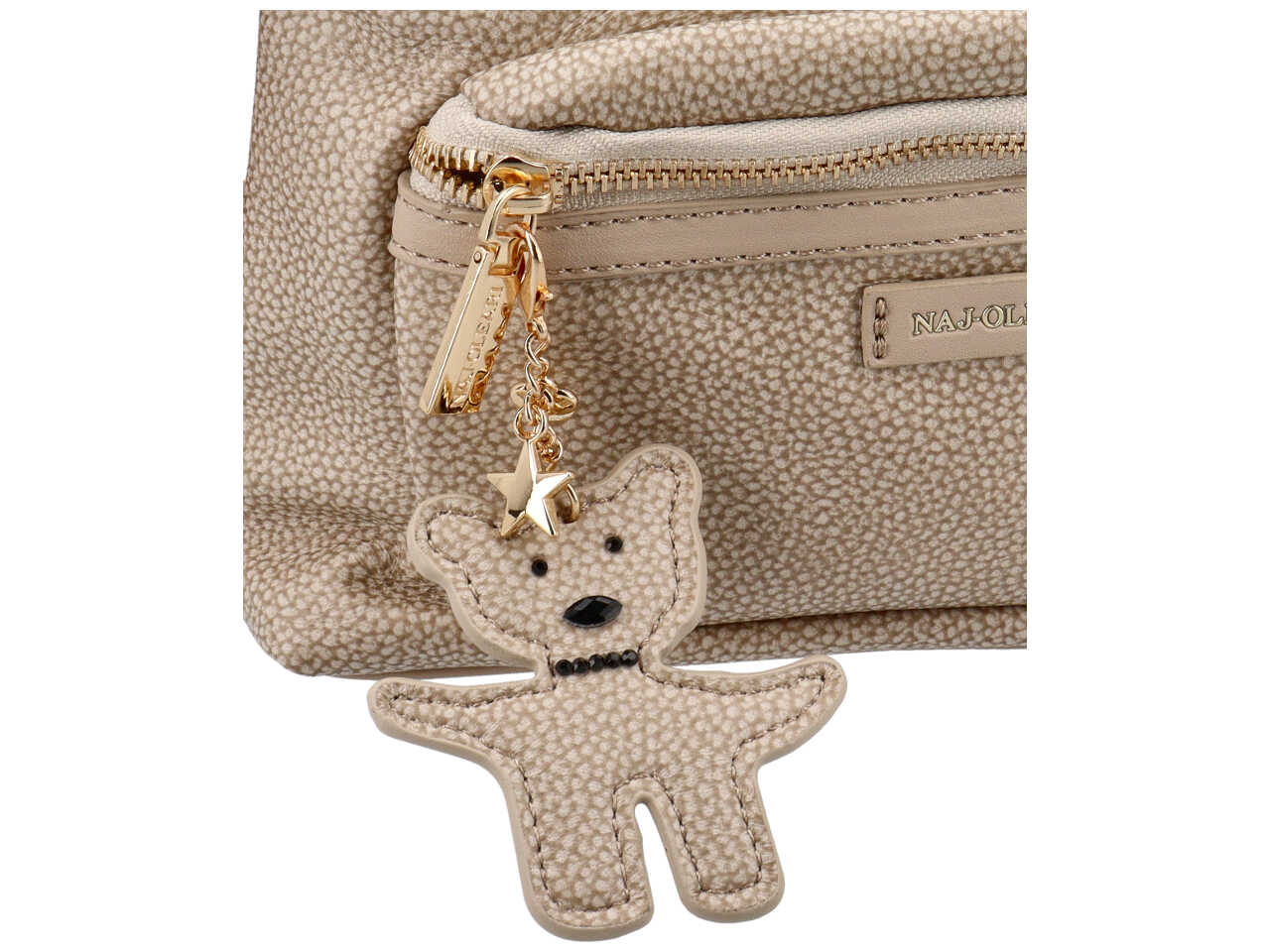 Borsa con tracolla da donna in similpelle sabbia con ciondolo orsetto,15x26x6,5 cm - Naj Oleari