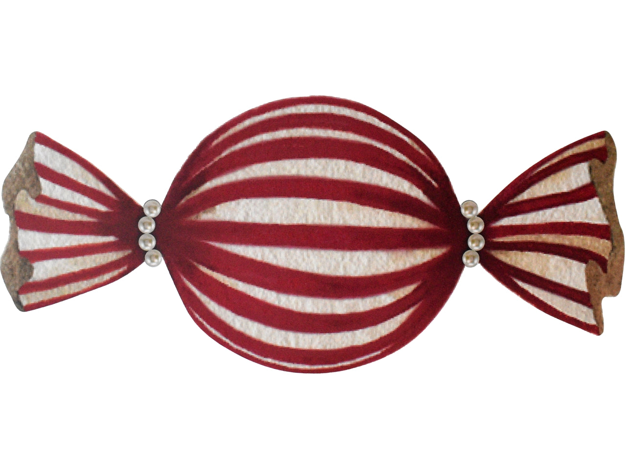Decorazione di natale pearl candy a righe rosse e bianche ruby 25x59cm in becks 5mm