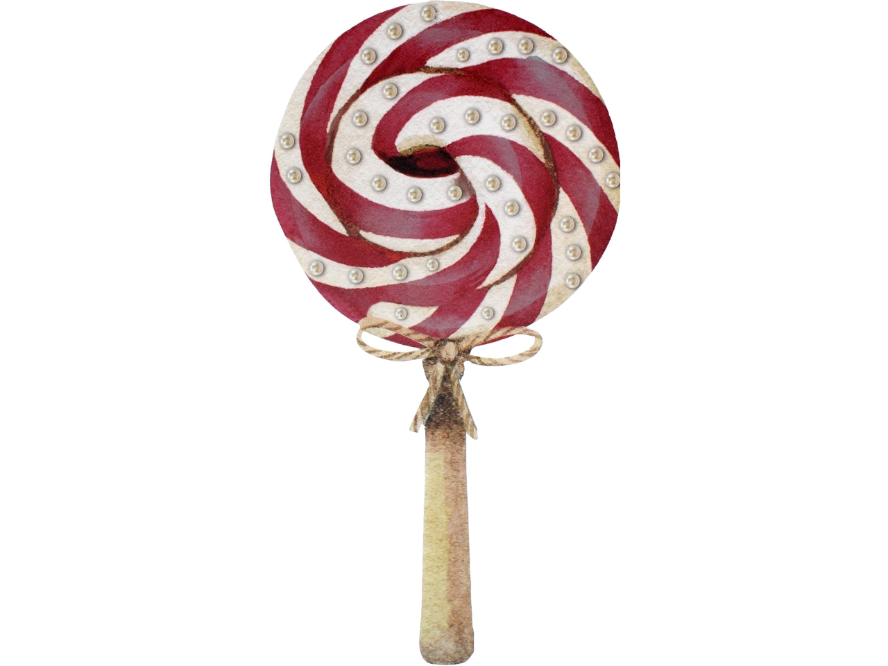 Decorazione di natale lolly a righe rosse e bianche ruby 33x64cm in becks 5mm