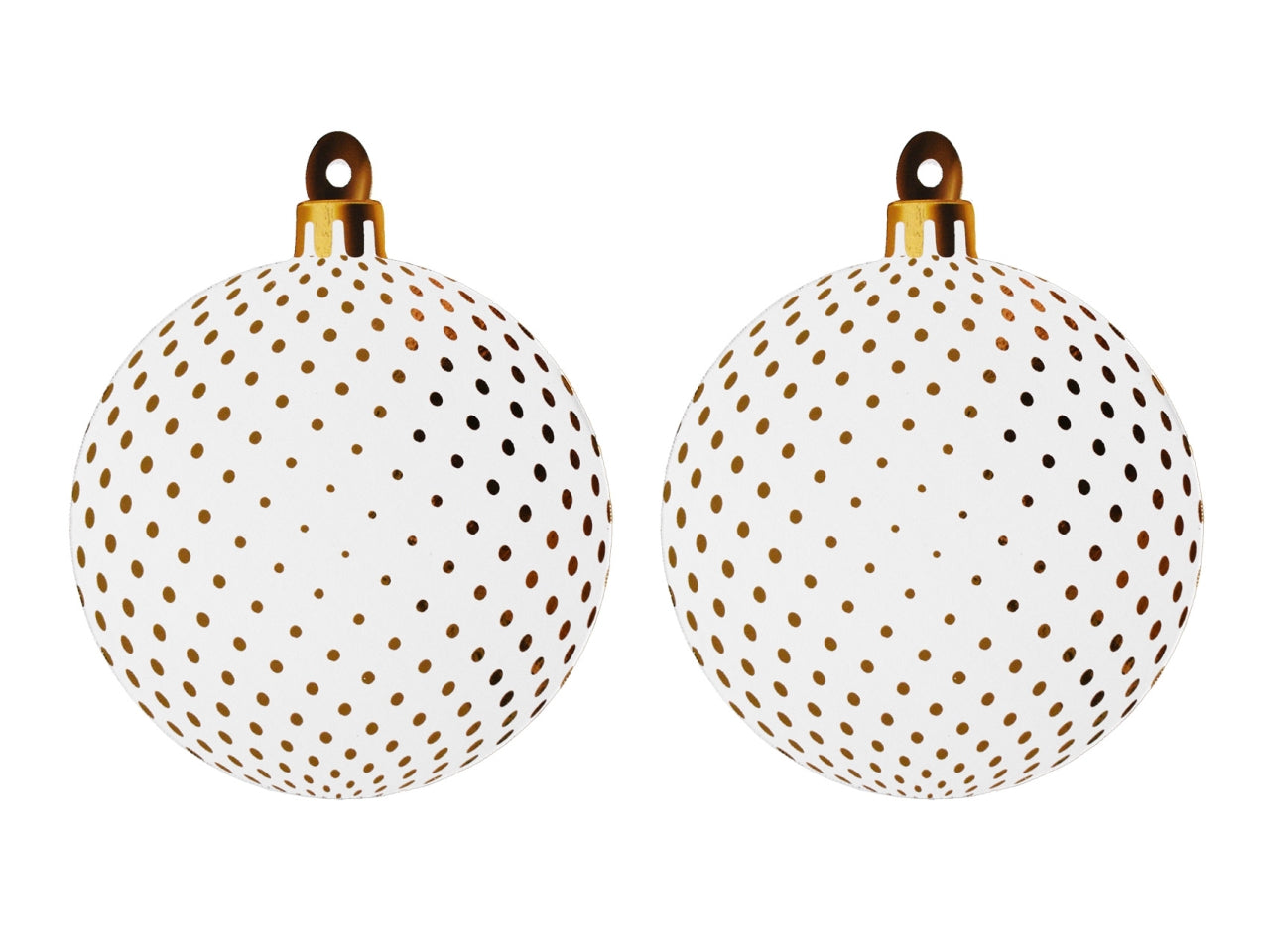 Sfere di natale bianche diametro 19cm in becks 5mm con lamina oro effetto puntinato con foro per appenderle- la confezione contiene 2 sfere