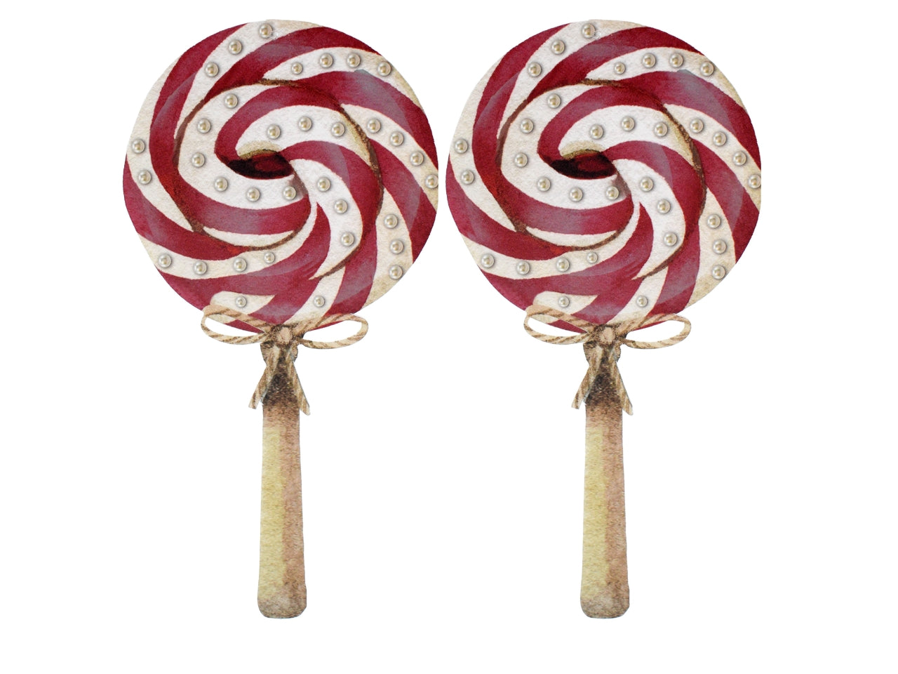 Decorazione di natale a forma di lecca lecca pearl lolly a righe rosse e bianche ruby 22x43cm in becks 5mm - la confezione contiene 2 pearl lolly