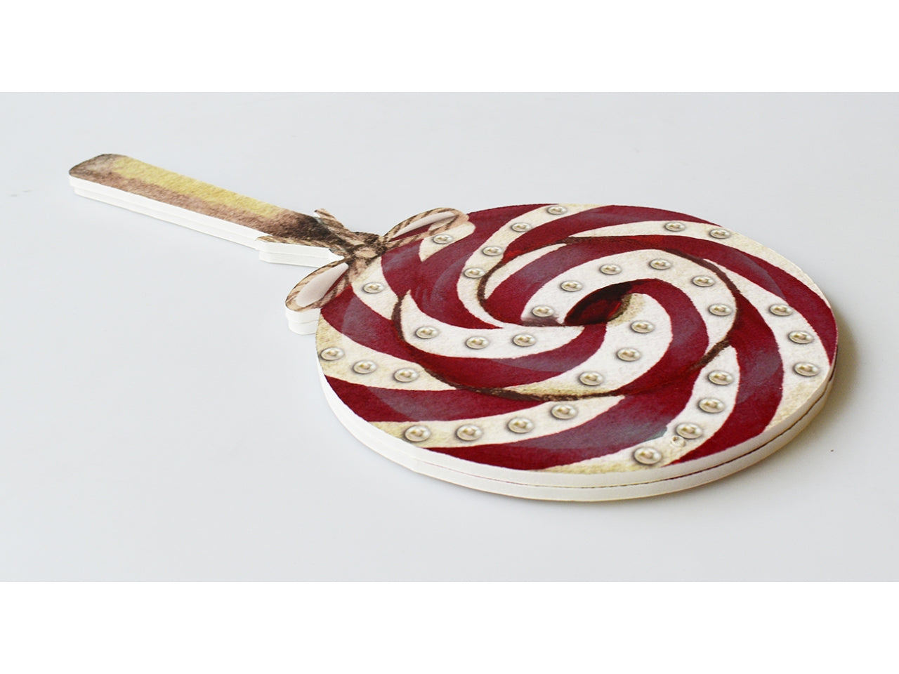 Decorazione di natale a forma di lecca lecca pearl lolly a righe rosse e bianche ruby 22x43cm in becks 5mm - la confezione contiene 2 pearl lolly