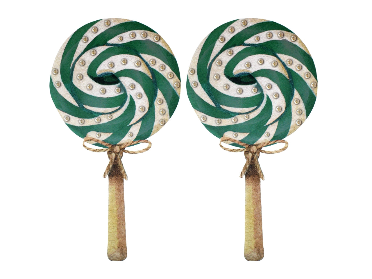 Decorazione di natale a forma di lecca lecca pearl lolly a righe verdi e bianche emerald 22x43cm in becks 5mm - la confezione contiene 2 pearl lolly