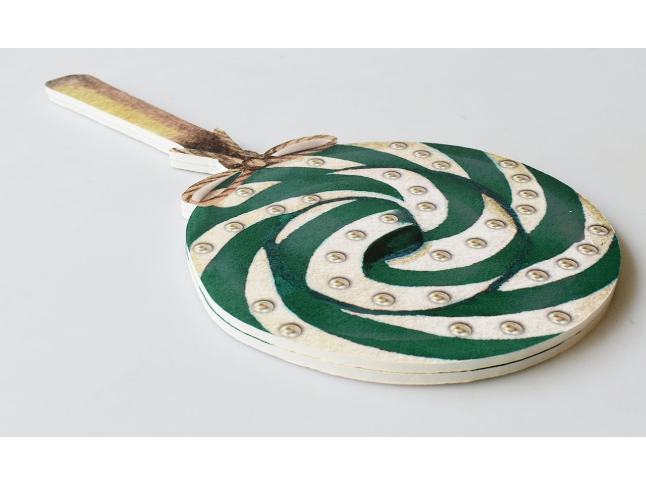Decorazione di natale a forma di lecca lecca pearl lolly a righe verdi e bianche emerald 22x43cm in becks 5mm - la confezione contiene 2 pearl lolly
