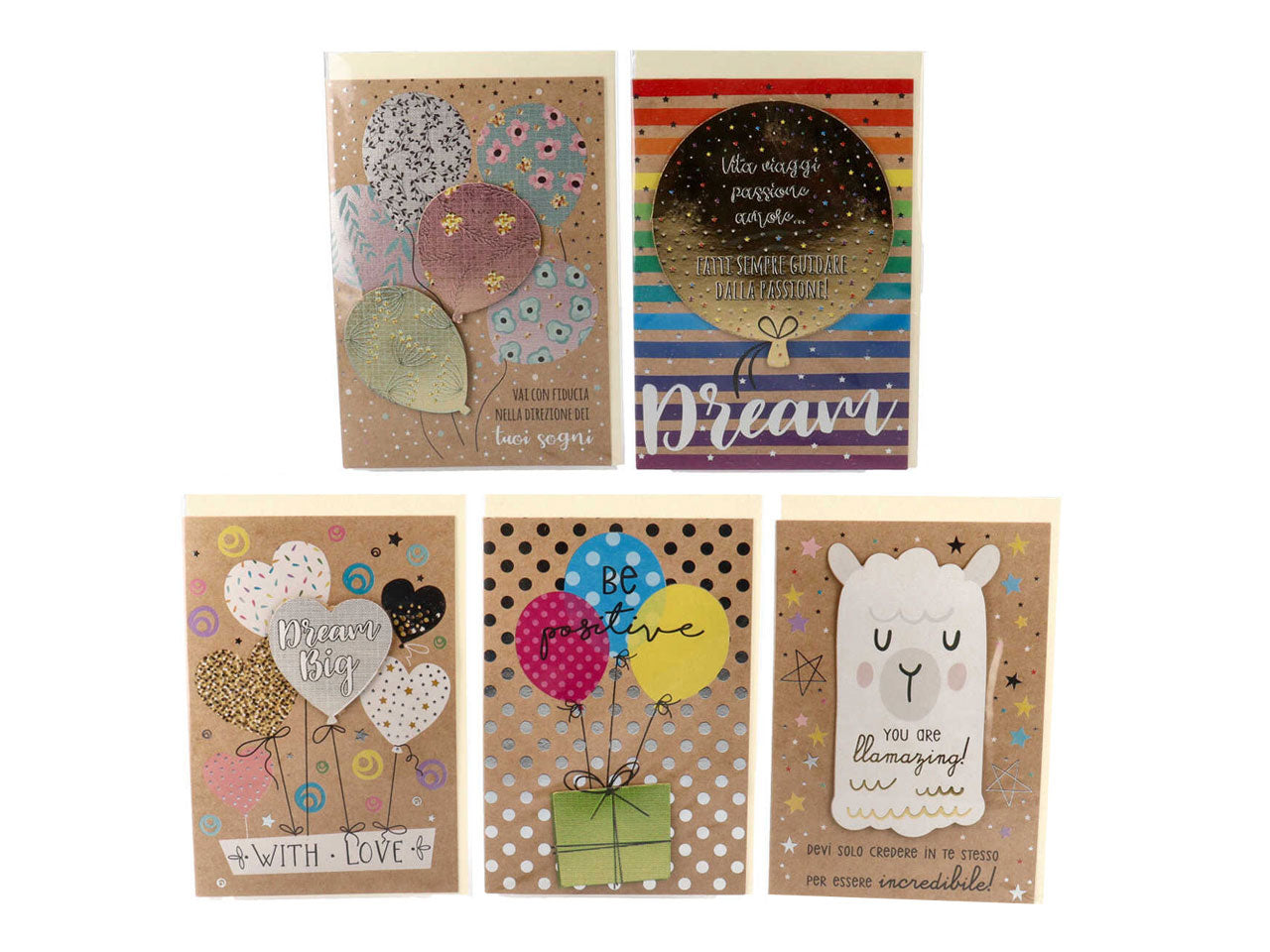 Biglietti per auguri kraft linea cartomania greetings con foil oro olografico con applicazioni 3d misura 11,8x16,13cm