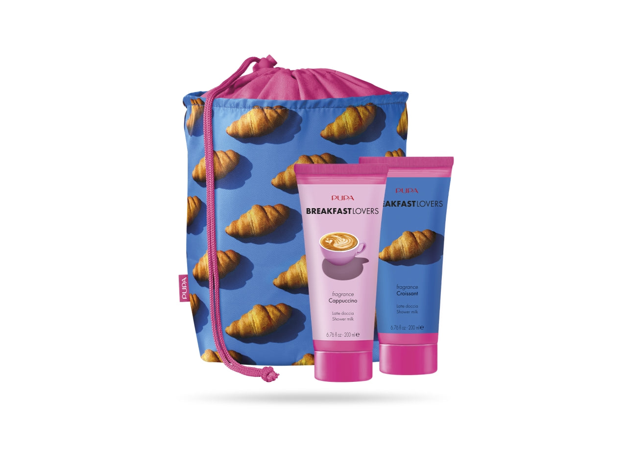 Pupa breakfast lovers kit 3 con latte doccia 200ml fragranza cappuccino&croissant