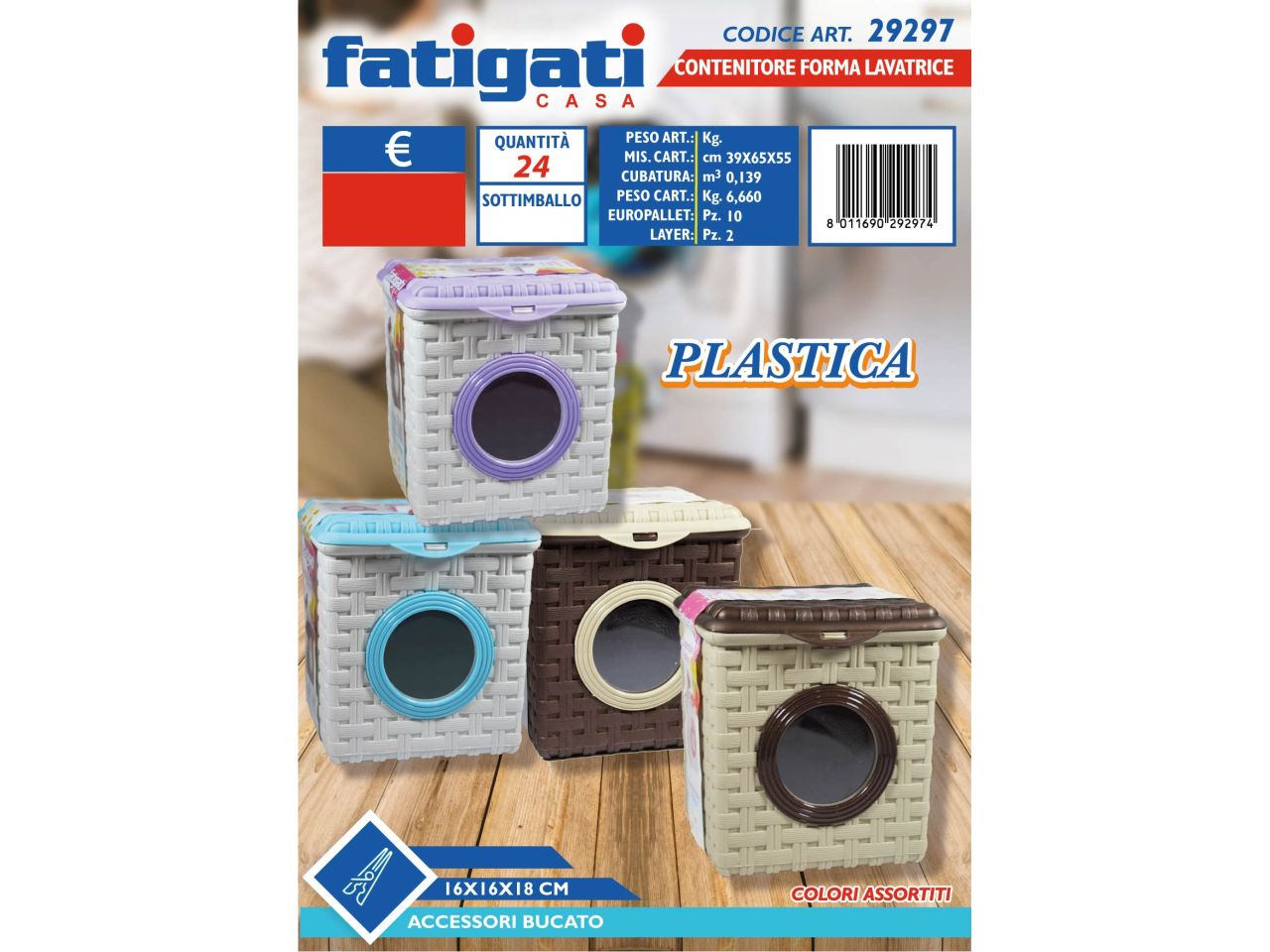 Contenitore in plastica a forma di lavatrice