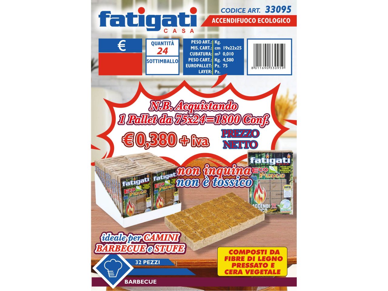 Accendifuoco ecologico 32 pezzi