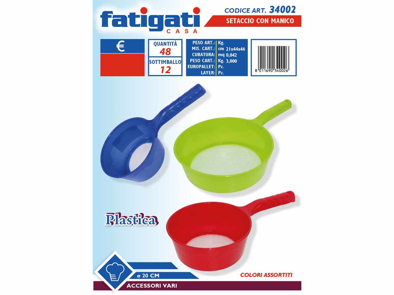 Setaccio plastica c/manico d.20cm 34002