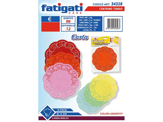 Centrino carta tondo 18 pezzi 12cm34328