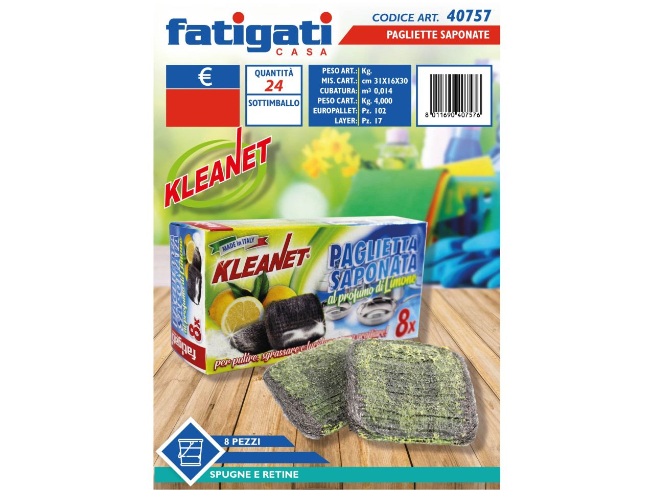 Pagliette saponate kleanet - la confezione contiene 8 pagliette