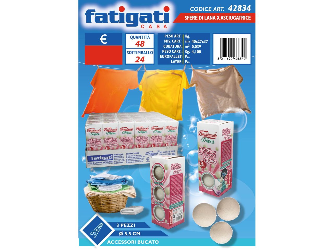 Palline di lana per asciugatrice - la confezione contiene 3 palline
