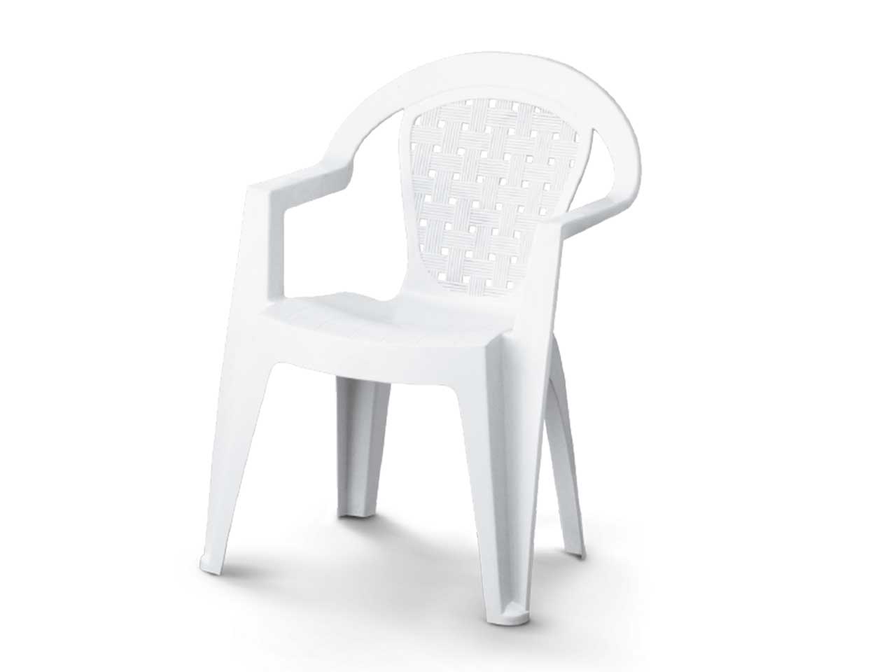 Sedia bianca in plastica da esterno norma con gommini antiscivolo, impilabile, max 100kg di carico, Made in Italy, 56x45x80cm - Pas