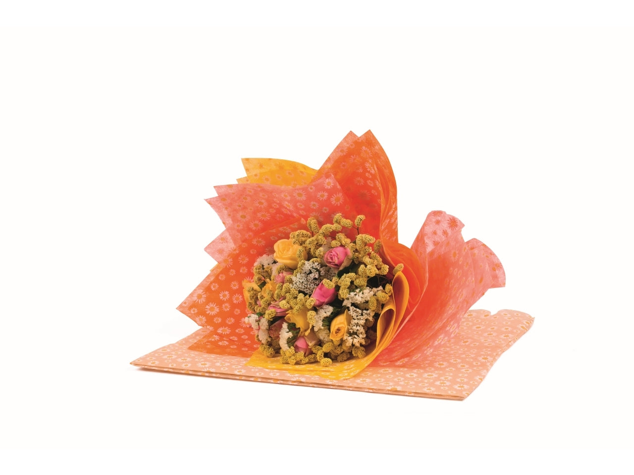 Rotolo Carta Regalo tortora Floreale con Margherite in Polyweb TNT, Piennepi - 1x9mt Made in Italy