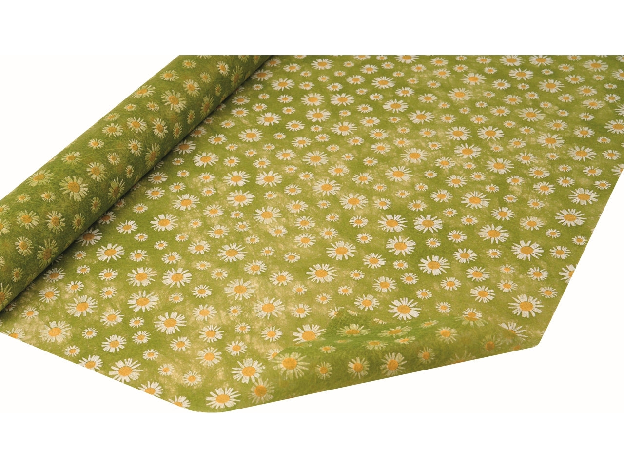 Rotolo Carta Regalo Verde Oliva Floreale con Margherite in Polyweb TNT, Piennepi - 1x9mt Made in Italy