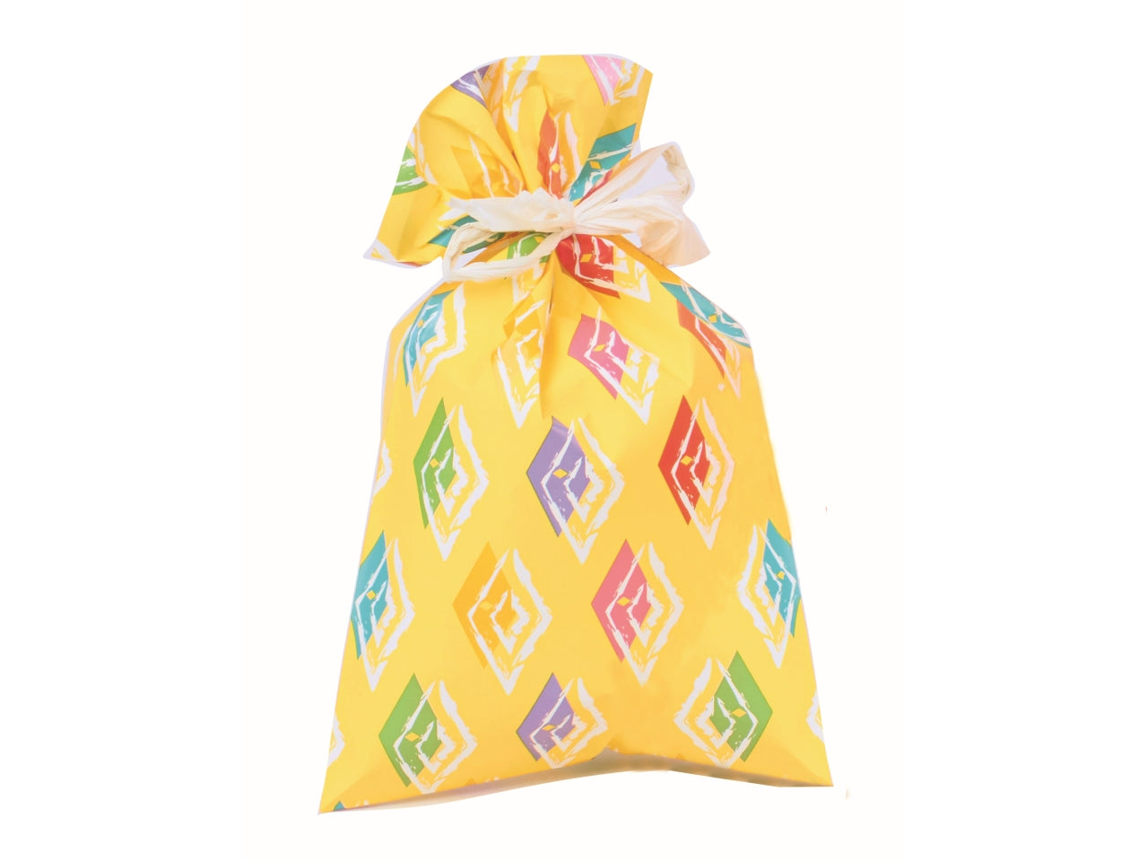 Sacchetti da regalo fantasia geometrica con rombi colorati multicolor in carta plastificata, confezione da 100, in 4 colori assortiti - 16x25 cm - Piennepi