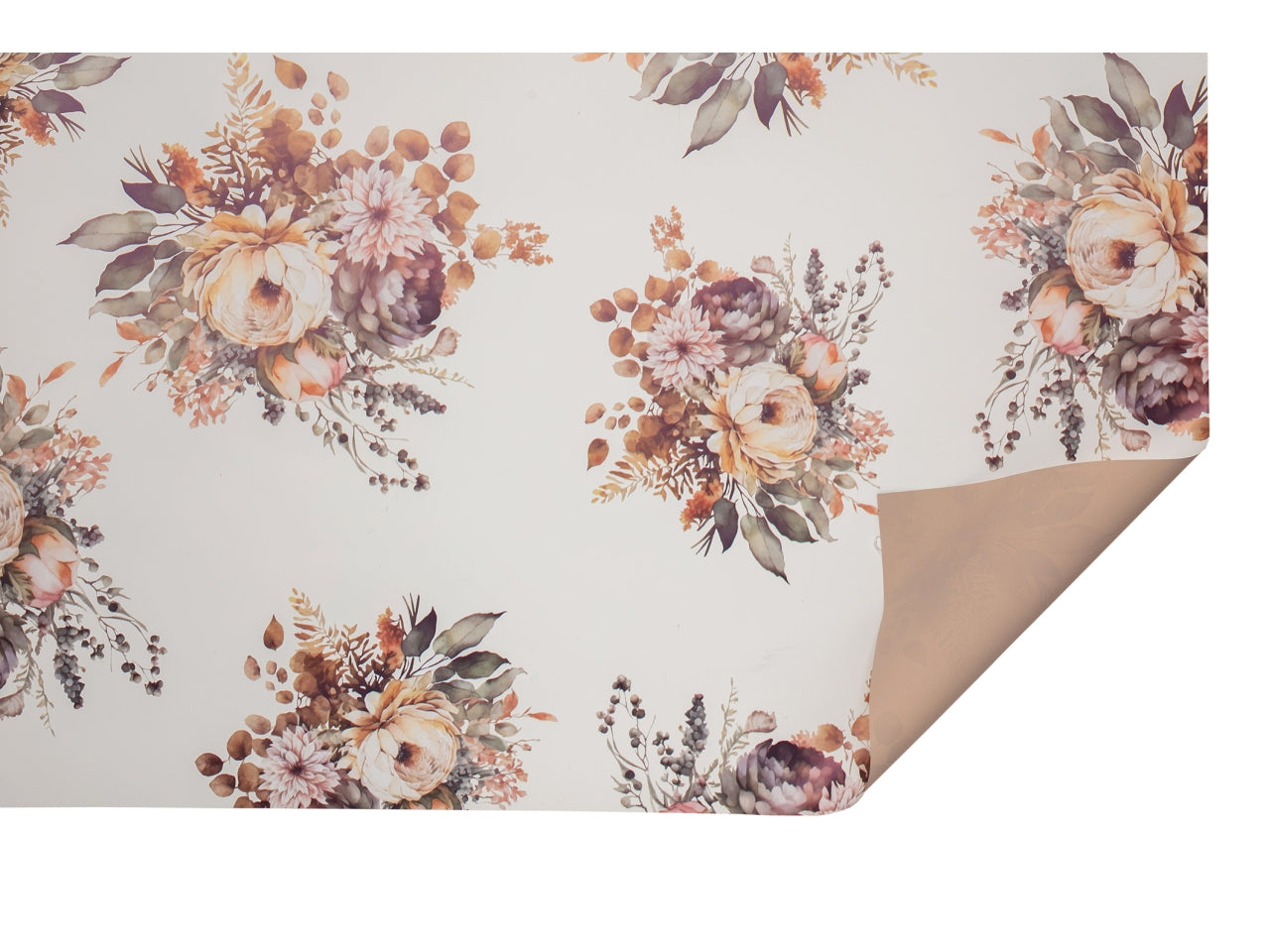 Rotolo carta da regalo floreale panna e tortora in polipropilene 40my, 1x25m - Piennepi