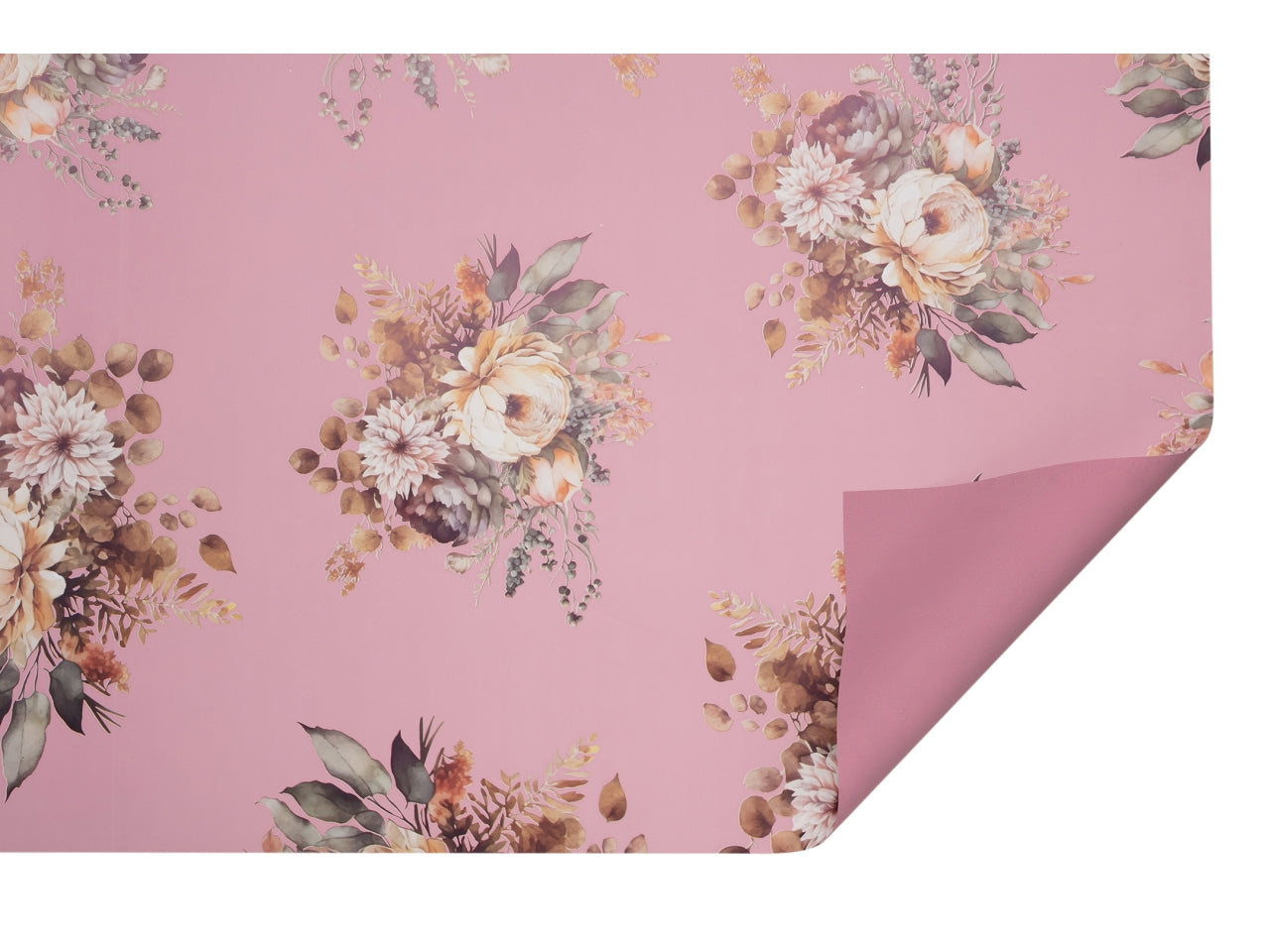 Rotolo carta da regalo floreale rosa antico in polipropilene 40my, 1x25m - Piennepi