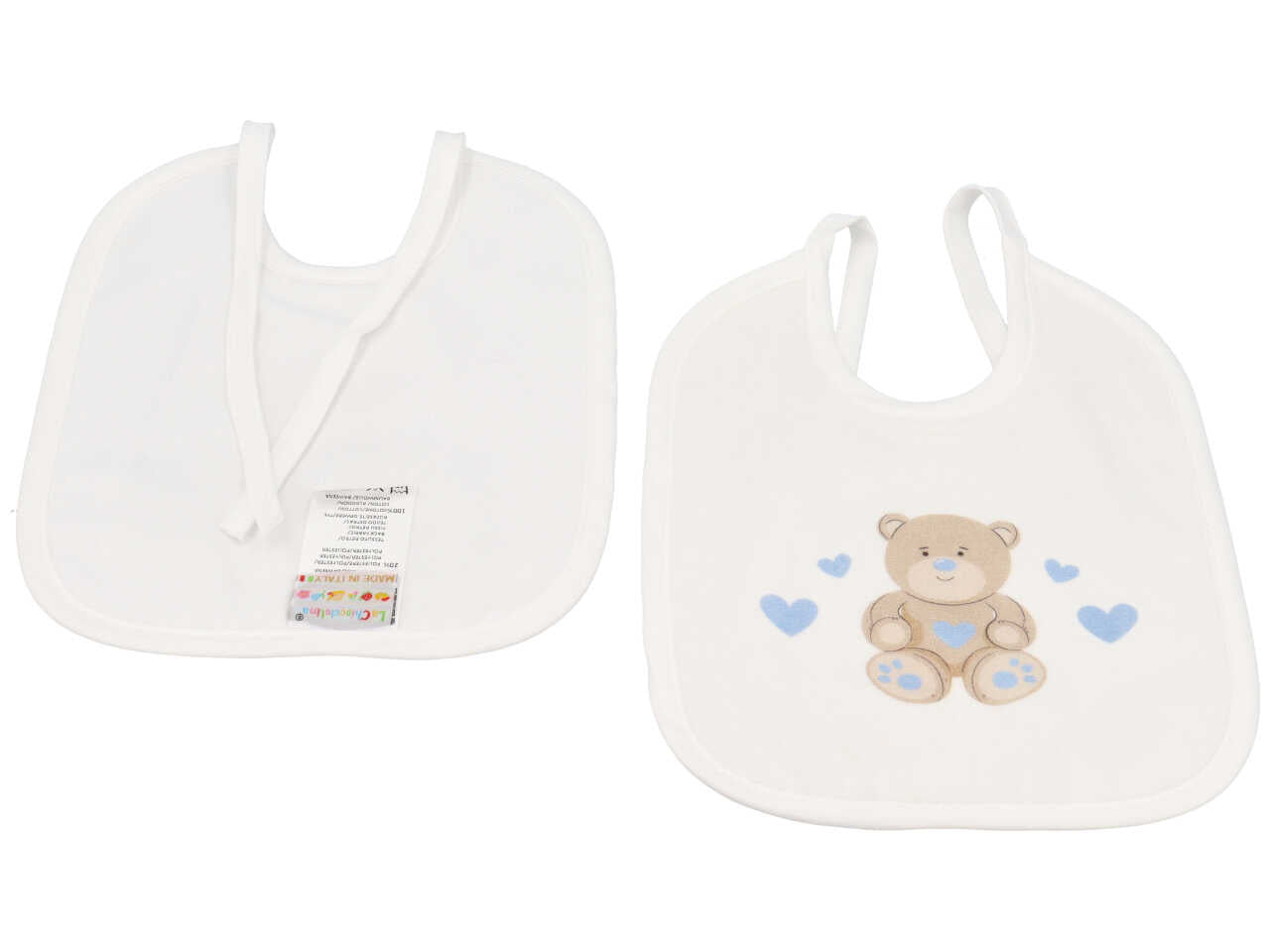 Bavetta per bambino azzurro in cotone e poliestere in velluto e orsetto stampato 20x24 cm - La chiocciolina