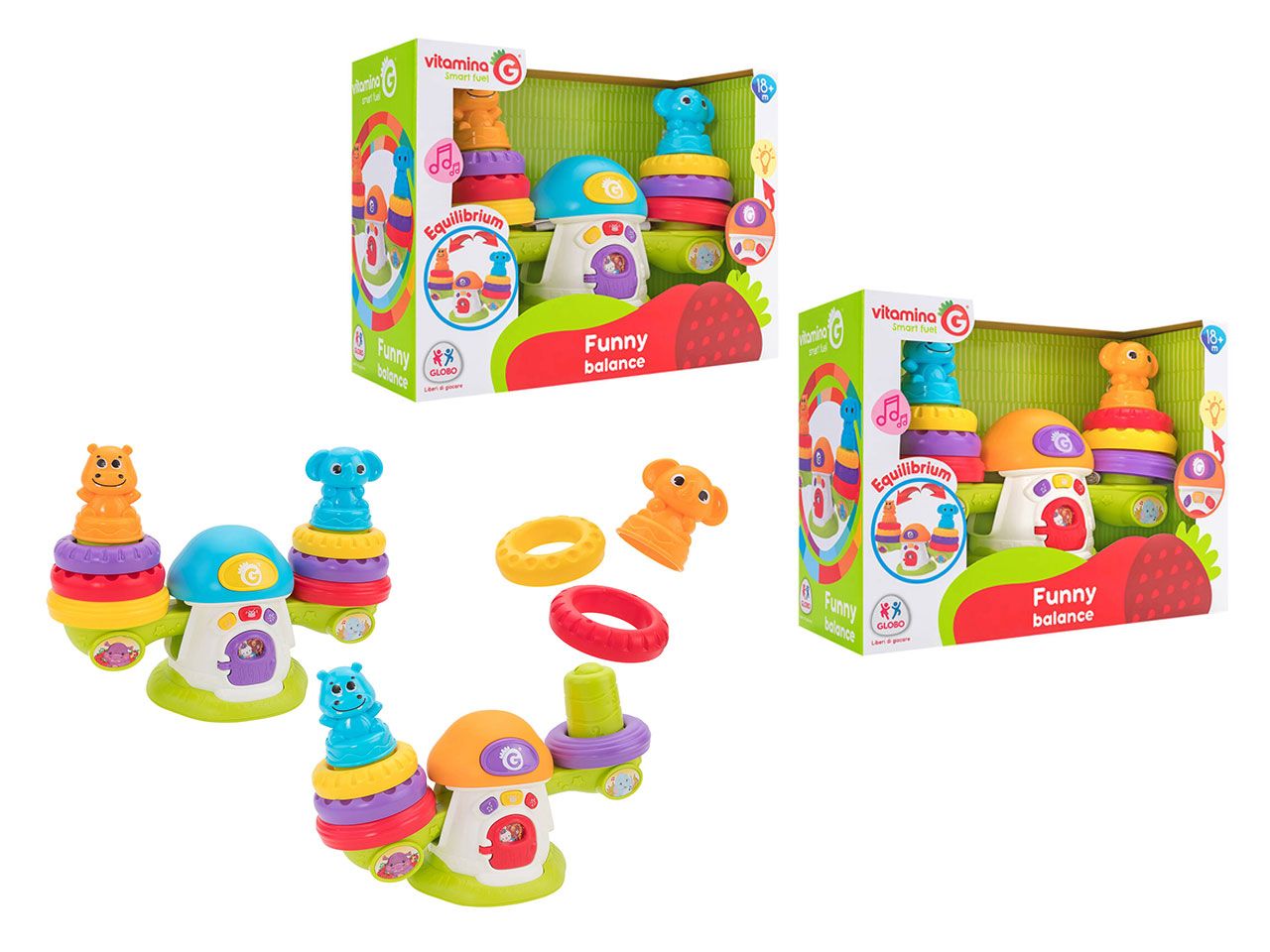 Gioco funghetto equilibrio con funzionamento a batteria con anelli ed animali  in 2 colorazioni