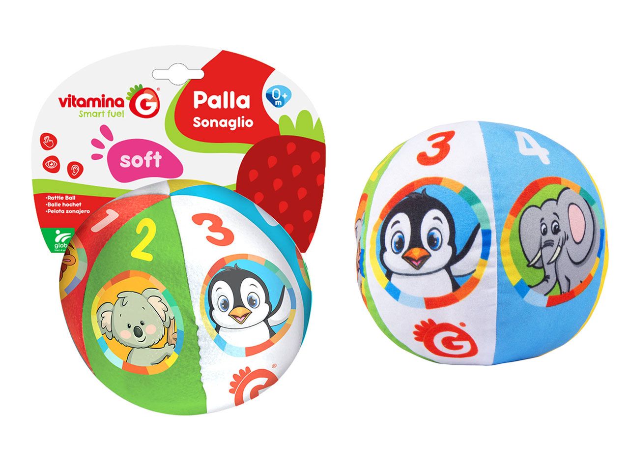 Palla soffice animali con sonaglio d.13cm