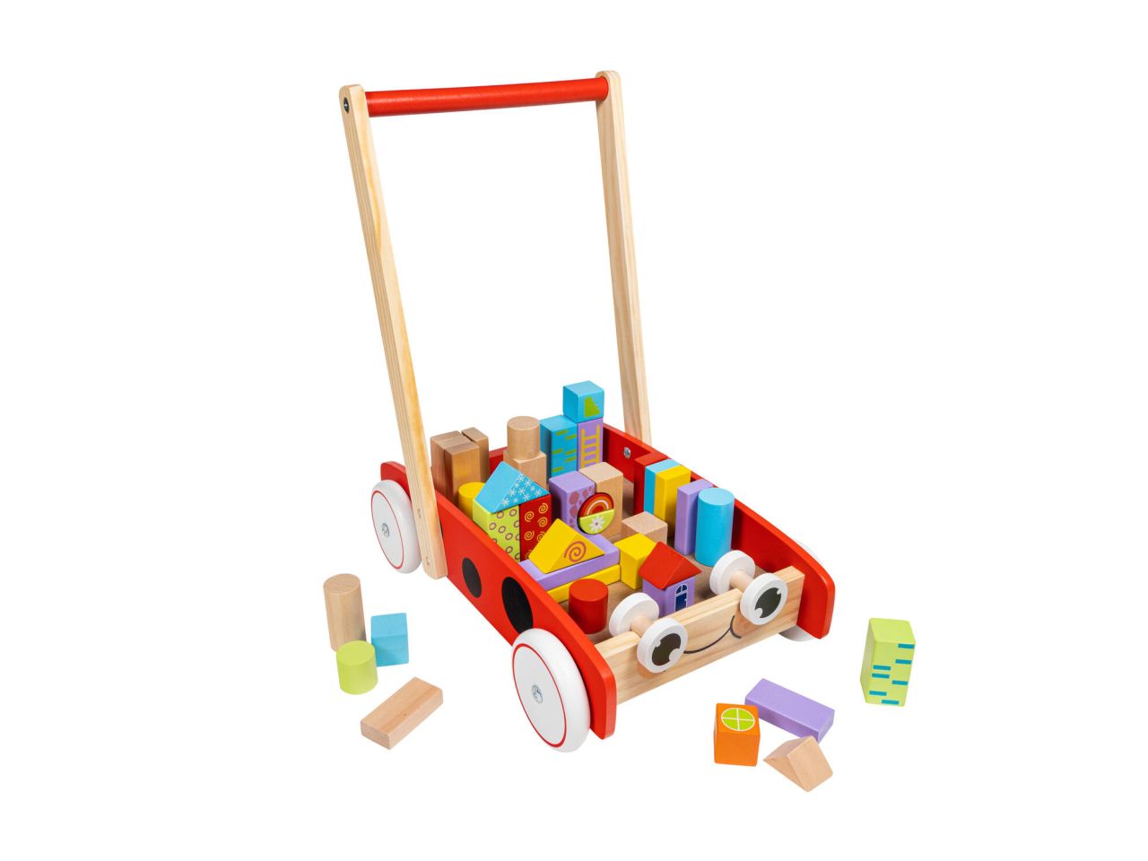 Sirwood carretto legno coccinella con 40 costruzioni