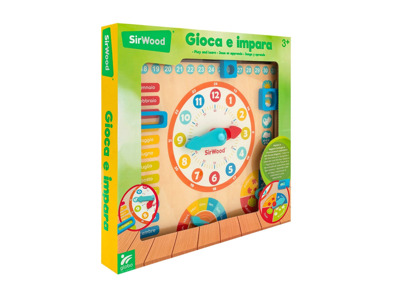 Orologio didattico e calendario in legno 39931