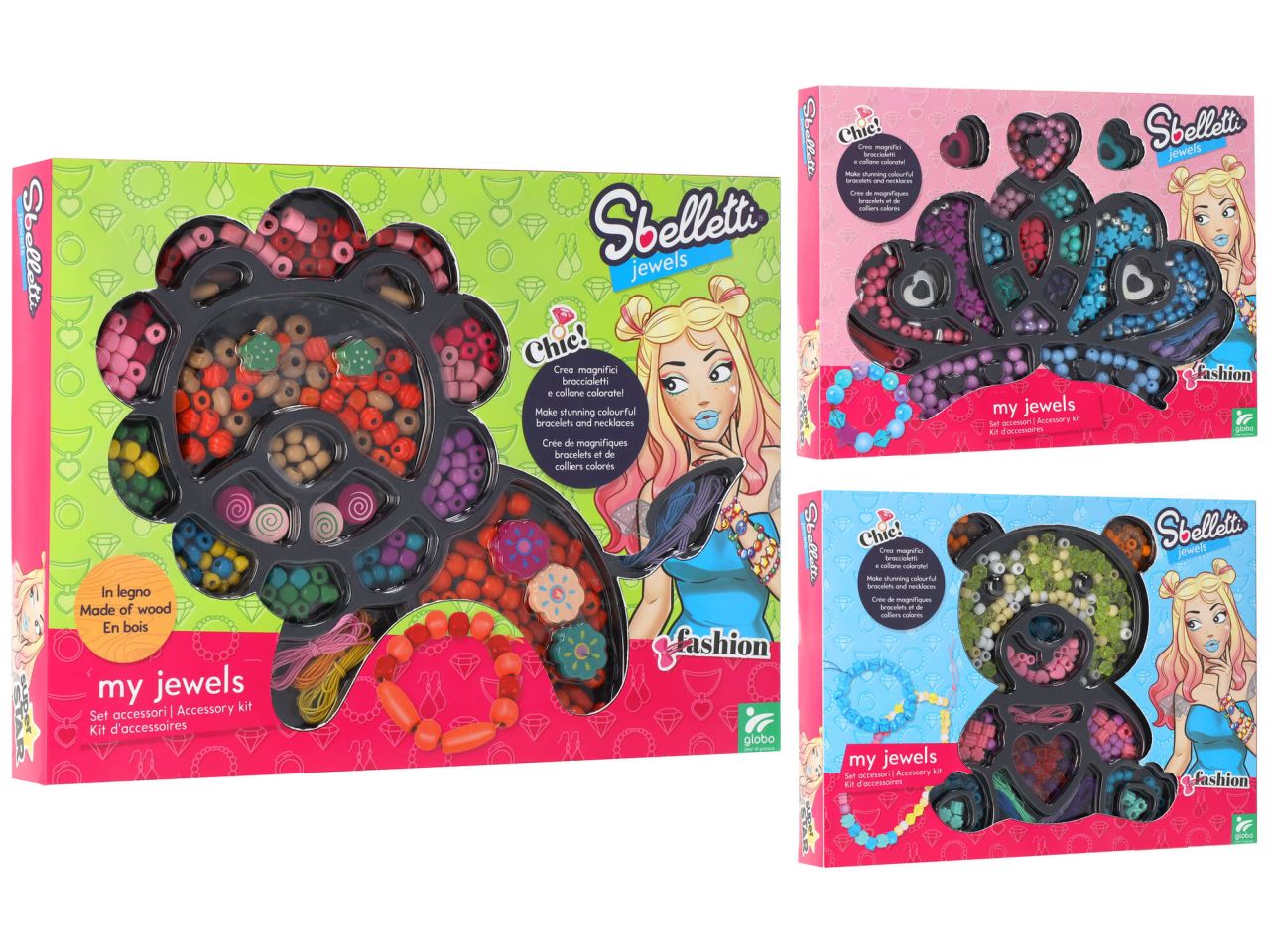 Sbelletti perline in plastica e legno in 3 assortimenti