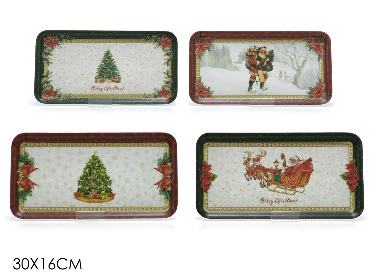 Vassoio retangolare natalizio misura 30x16cm in 4 assortimenti