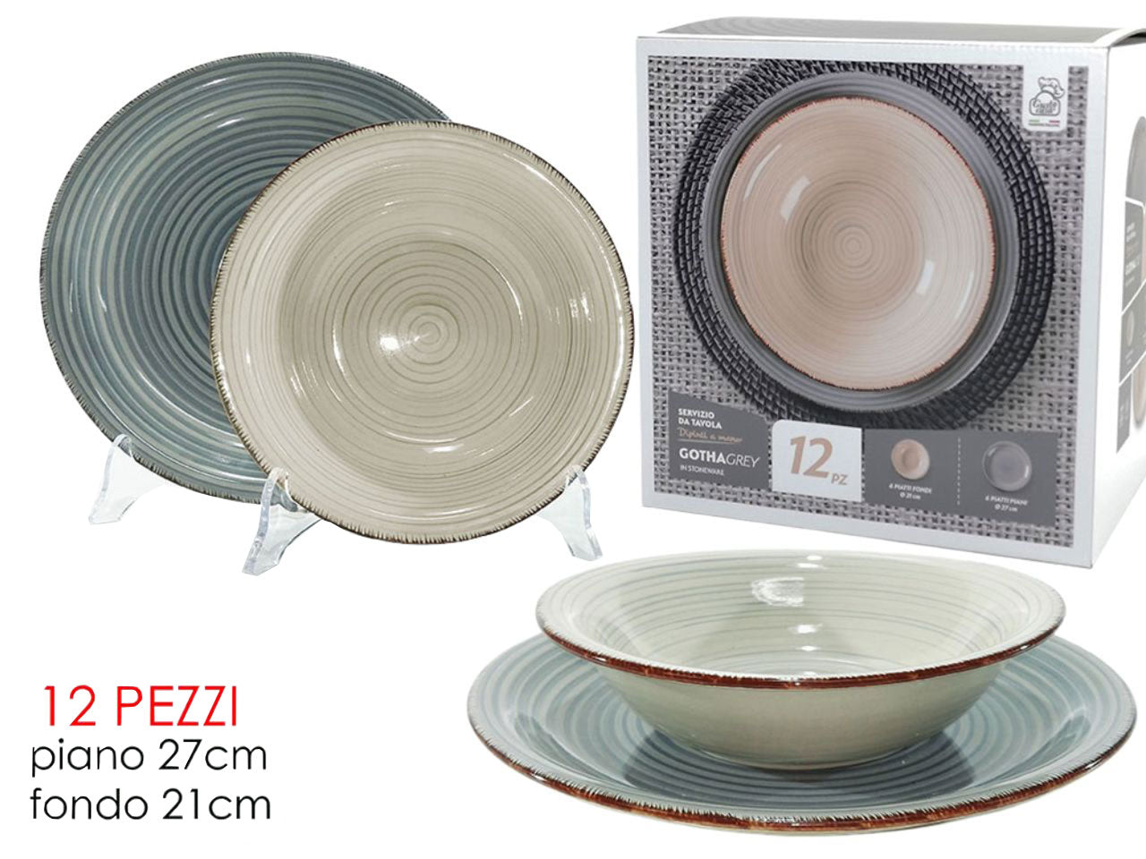 Servizio piatti da 12 pezzi linea gotha grey
