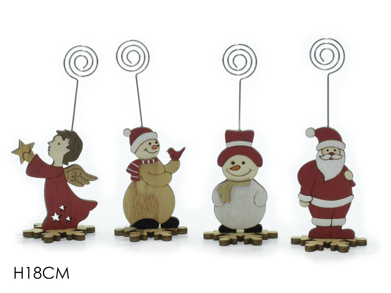 Segnaposto con personaggio natalizio in 4 colori assortiti h. 15 cm legno - Vestiamo Casa