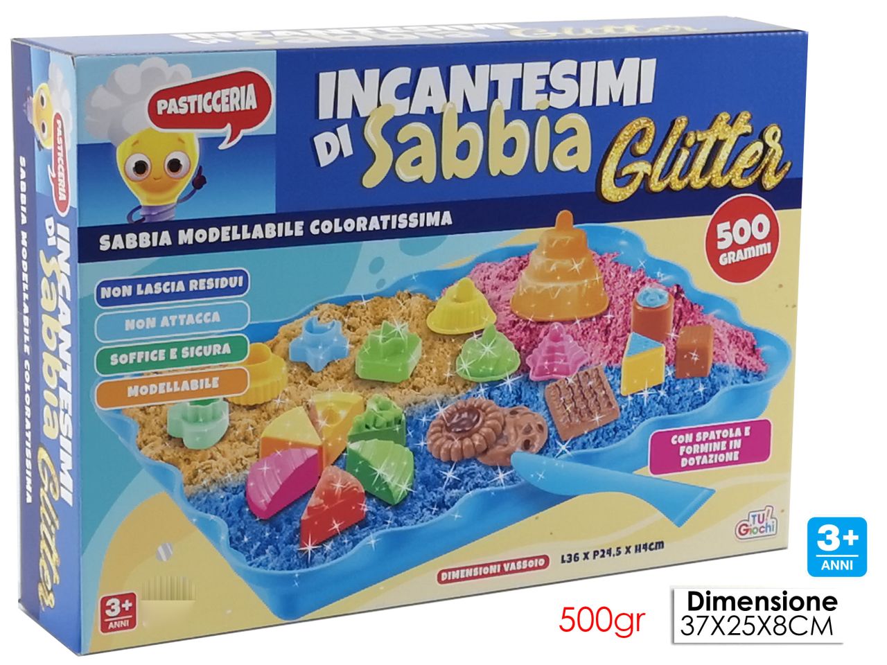 Incantesimo di sabbia glitter pastello 500gr con 22 accessori