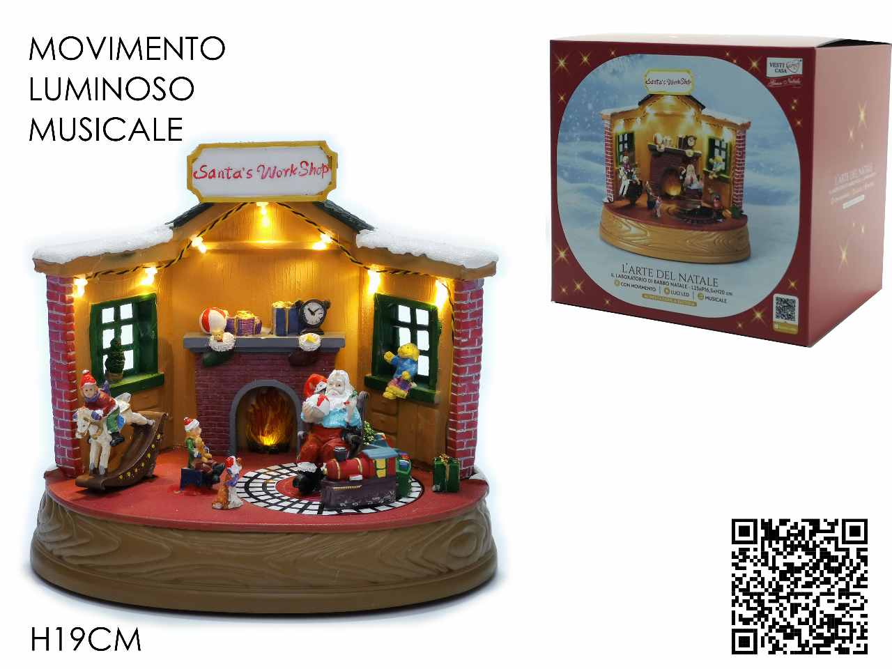 Ambientazione natalizia 19cm con luci, movimento e musica