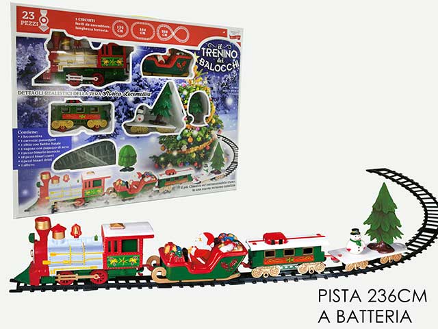 Treno natalizio con pista luci e suoni a batteria 22 oggetti
