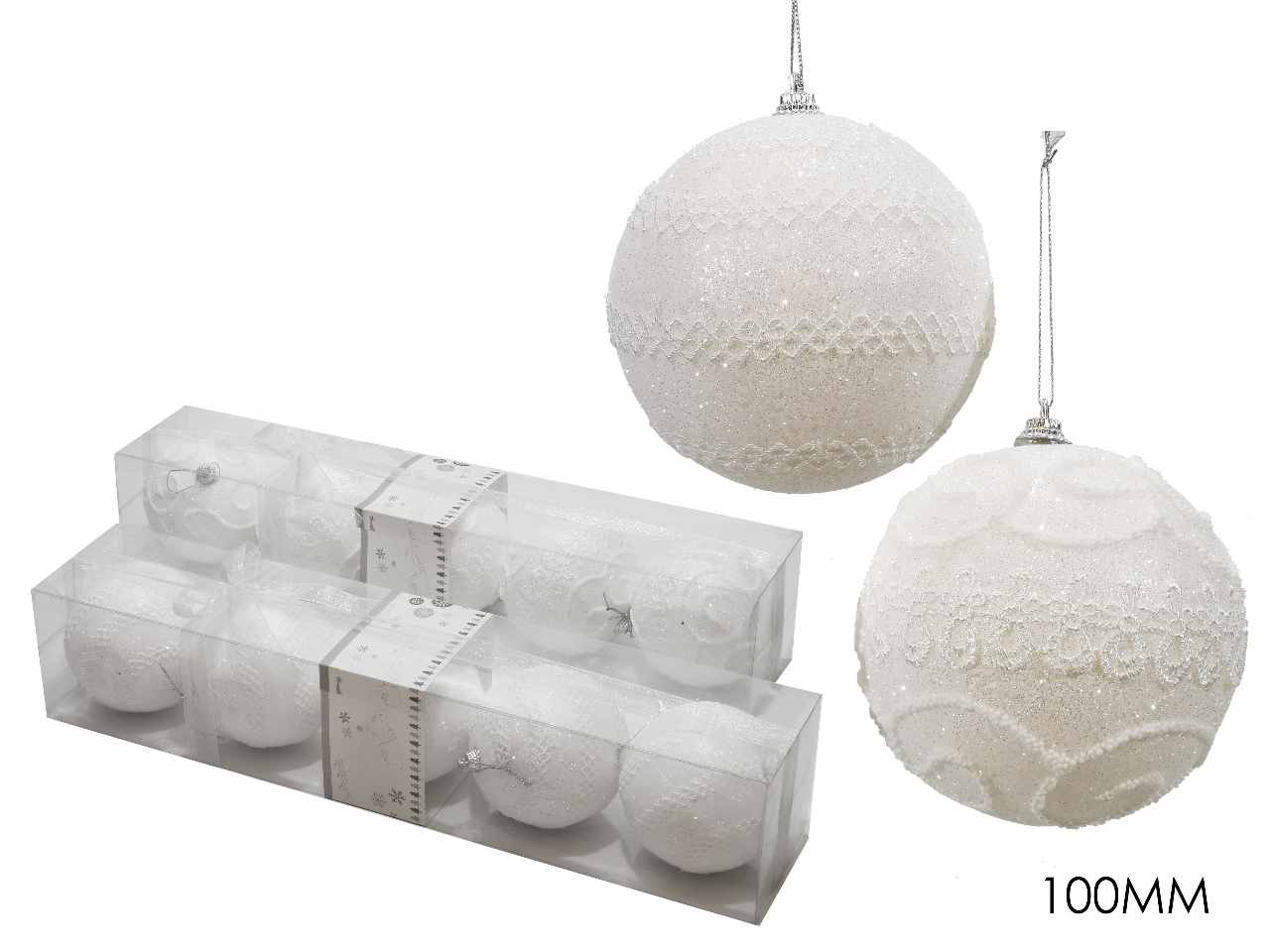Palle 100mm bianco glitt. 2ass 5pz