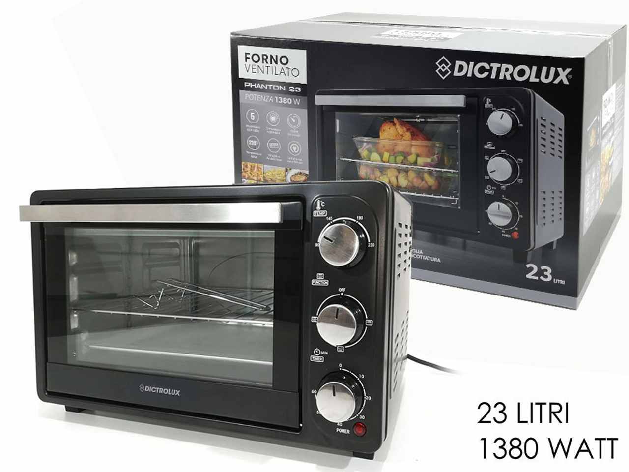 Forno elettrico ventilato pahnton 23lt 1380w
