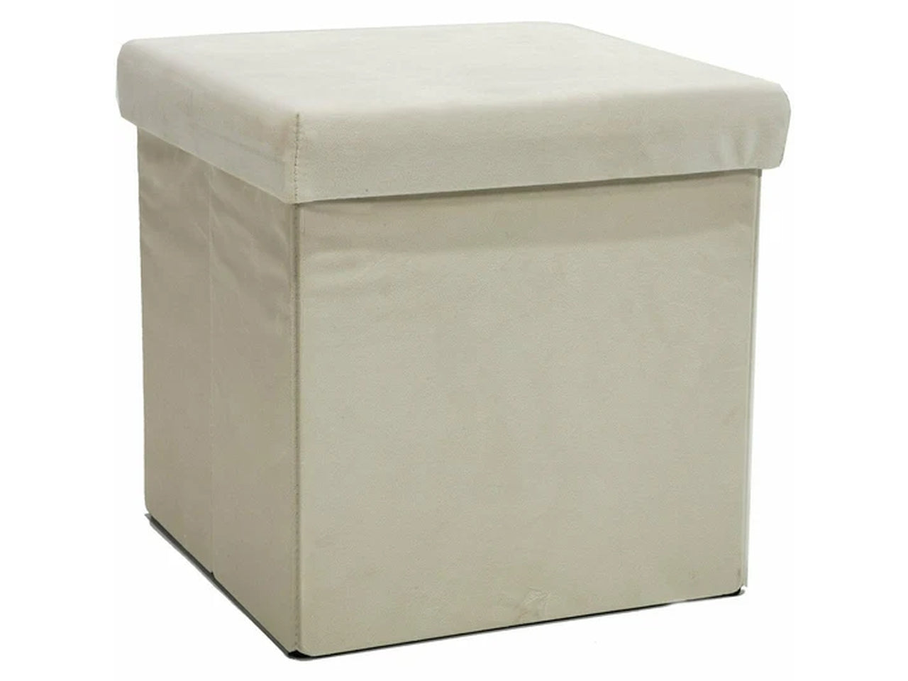 Pouf contenitore richiudibile in velluto crema moderno 38x38x38 cm - Vestiamo Casa