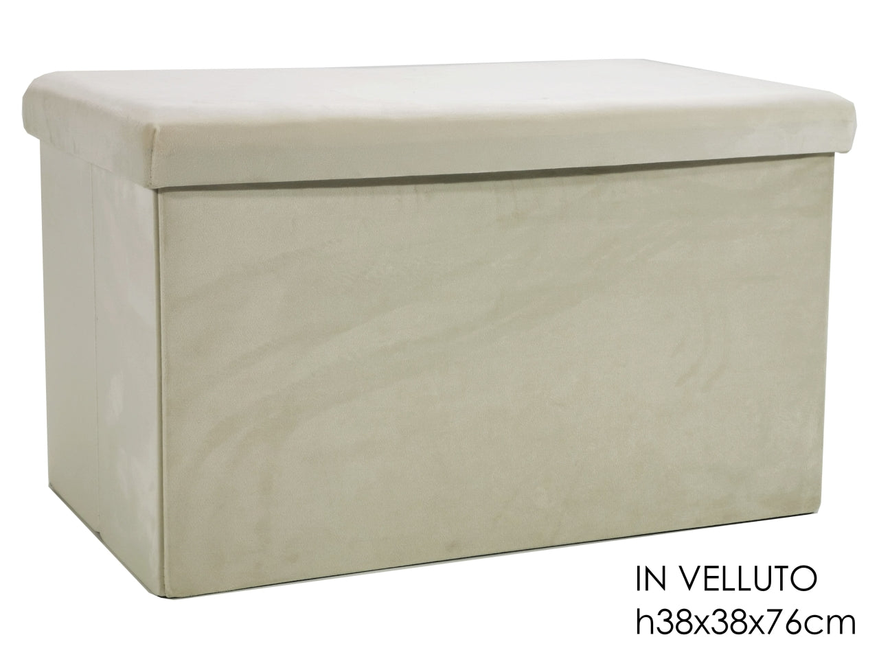 Pouf contenitore richiudibile in velluto crema moderno 76x38 cm - Vestiamo Casa