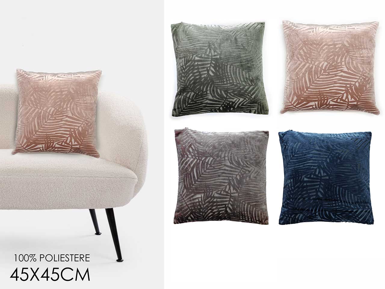 Cuscino quadrato 4 colori assortiti monocromatico floreale classico velluto 45x45 cm  - Vestiamo casa