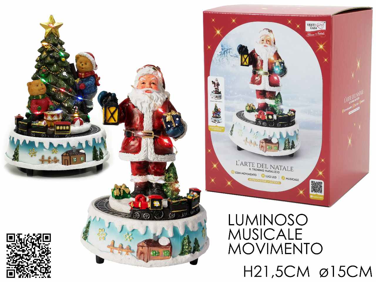 Albero con treno funzionamento a batteria luci, movimenti e musica