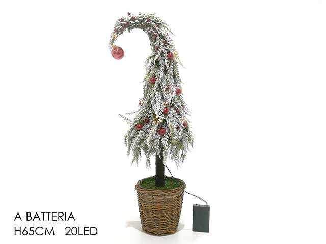 Alberello natalizio con luci innevato e bacche 65cm 20 led