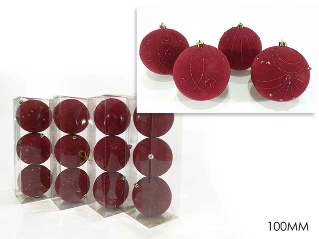 Palline natalizie velluto rosso diametro 10cm - 3 pezzi