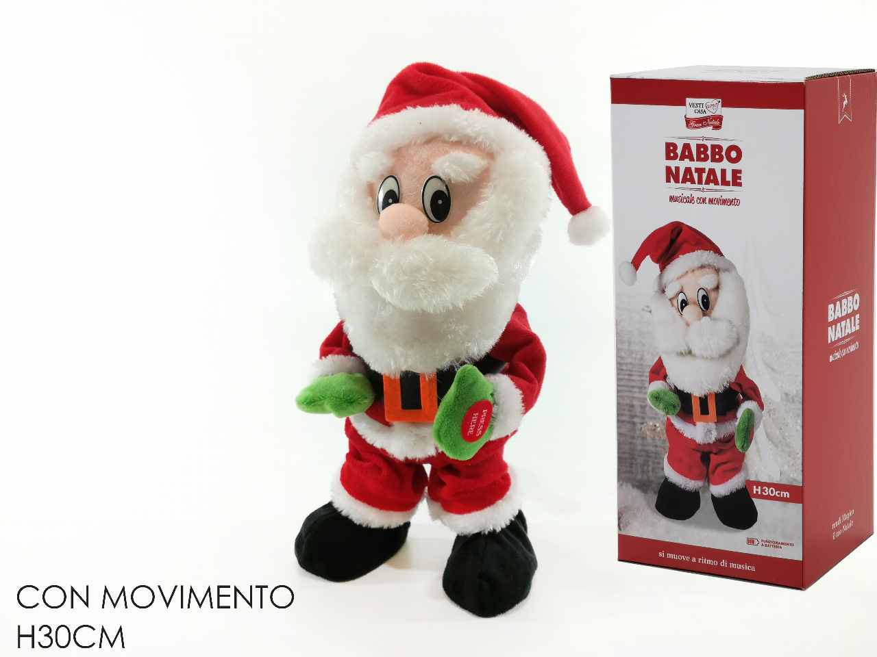 Babbo natale danzante con suoni e funzionamento a batteria