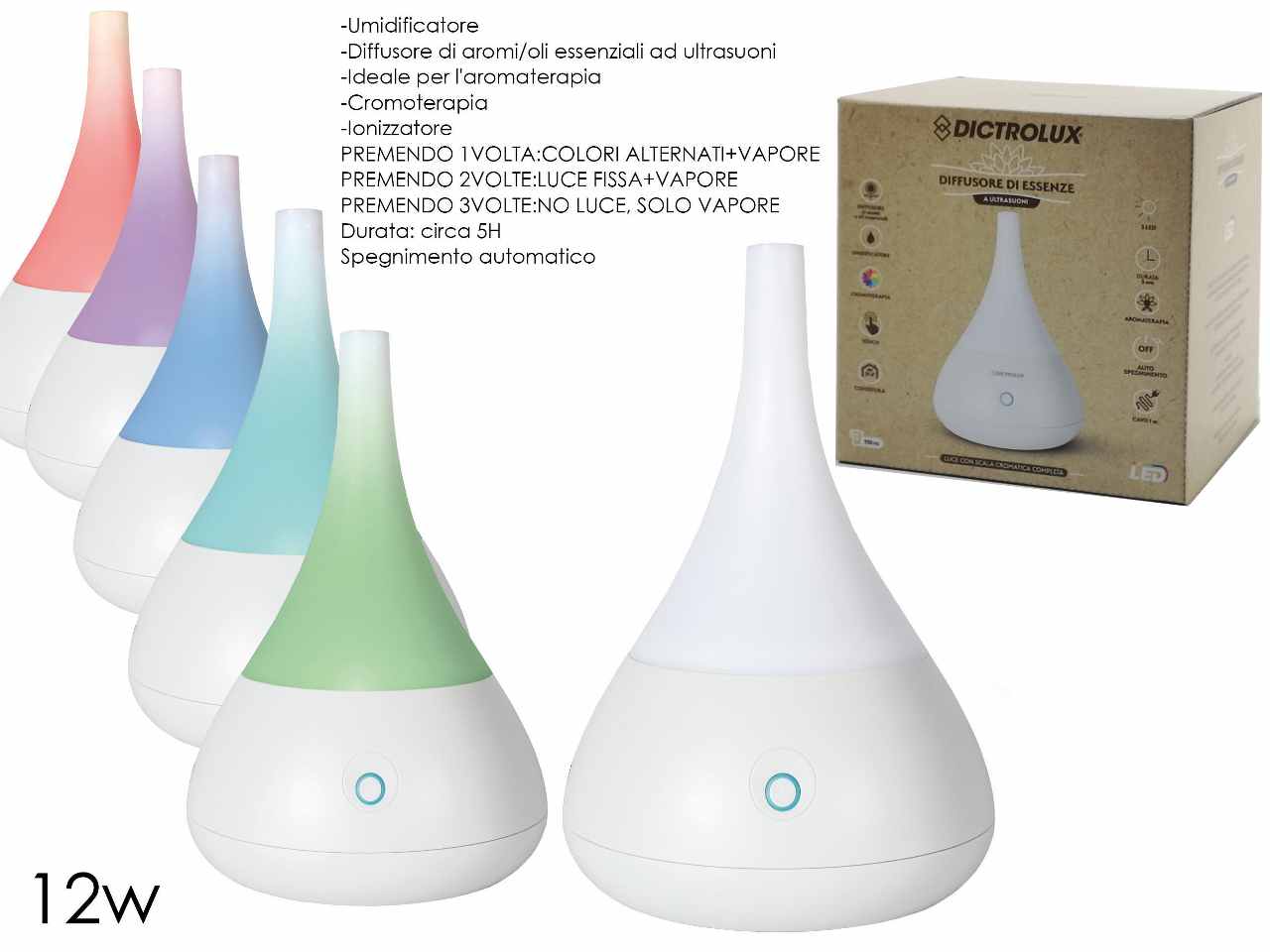 Diffusore aroma legno 12w 4 led 5 in 1